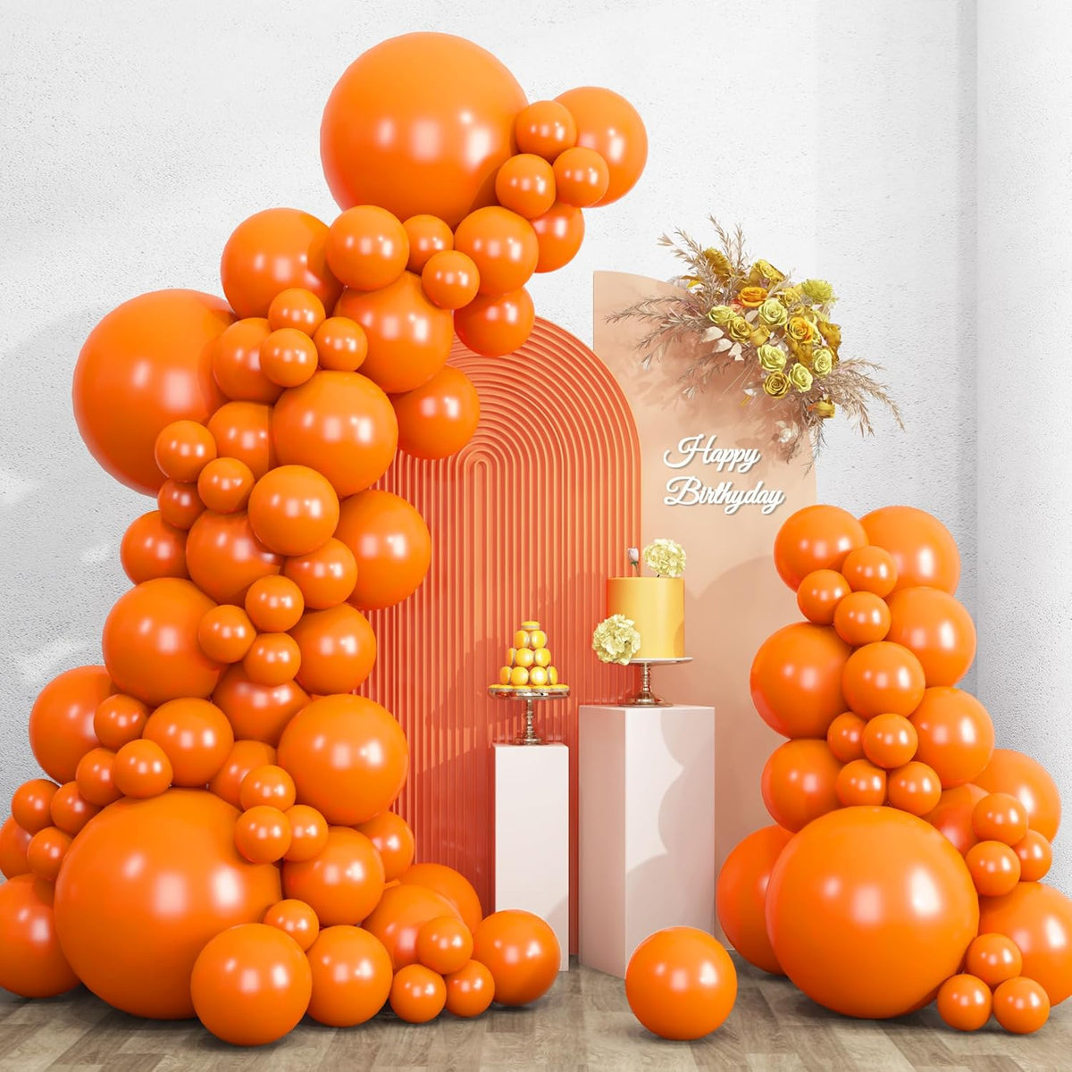 RUBFAC White Balloons Different Sizes 135pcs for Birthday Arch – Fun for Kids & Family - Orange