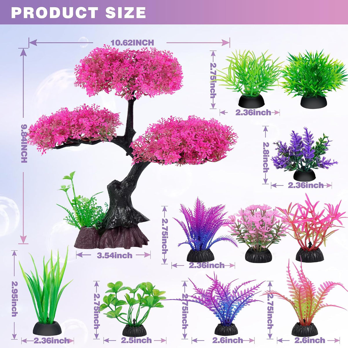 Ameliade Pink Artificial Plastic Tree Aquarium Plants Decor Set - image 2