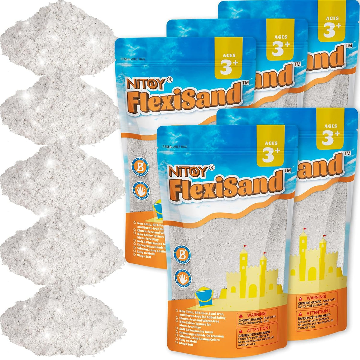NiToy FlexiSand 11lbs Toy Sand 5 Colors Self-Sticking Non-Toxic - White