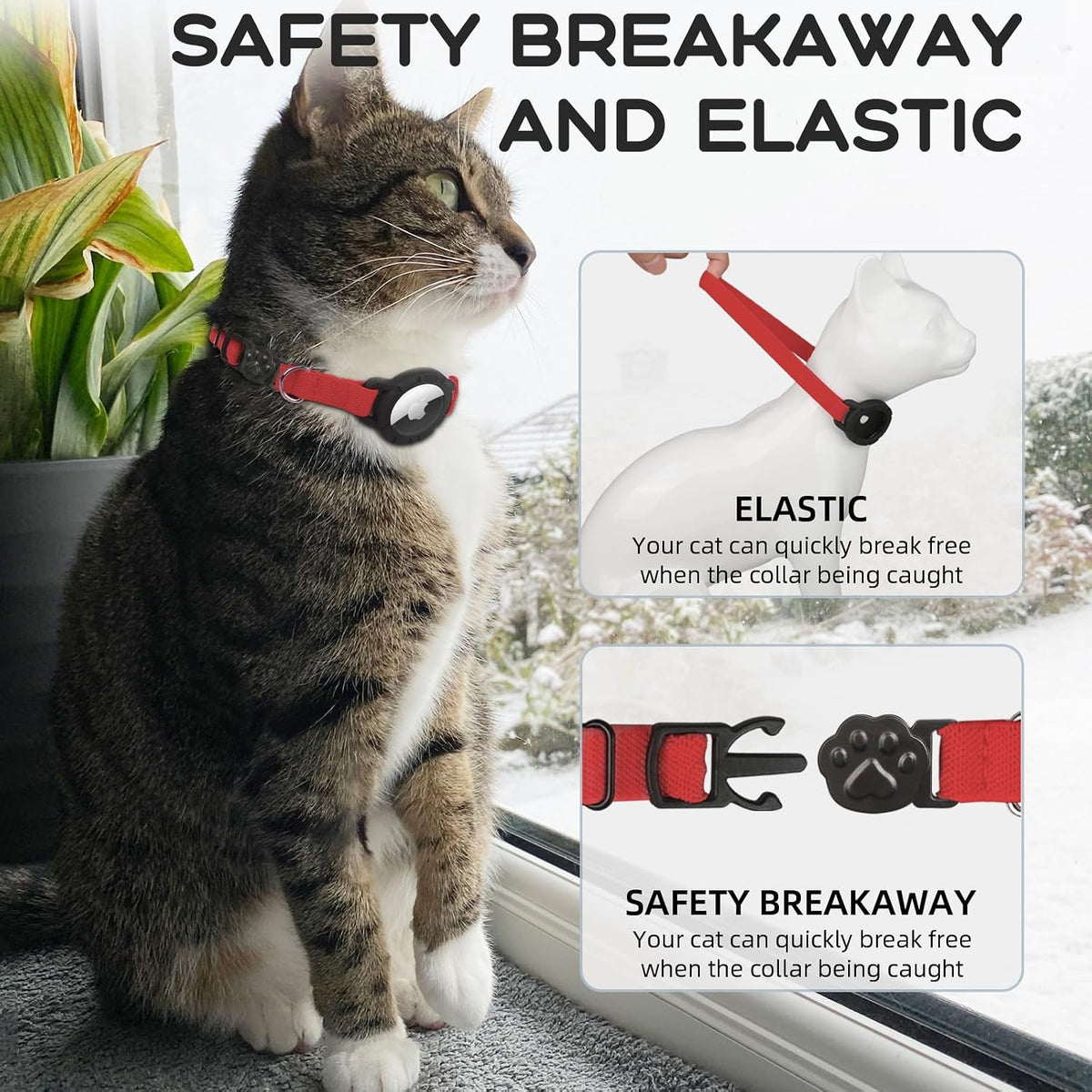 AirTag Cat Collars, Stretchy Collar with Air Tag Holder and Bell – Essentials for Cats - Red - image 2