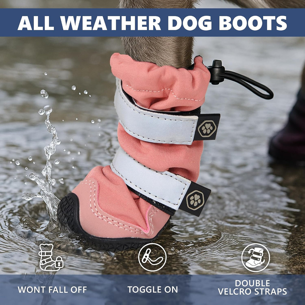 Spark Paws Dog Winter Boots, Waterproof Snow Booties - Pink / Size 2: 1.8"x2.4"(W*L) (Pack of 4) - image 2