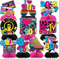 10 Pcs 80s Party Decorations, 1980s Table Honeycomb Centerpieces – Fun for Kids & Family - 90s Retro Style