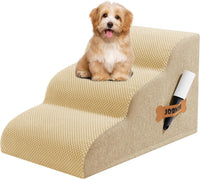 Dog Stairs Ramp for High Bed - 3 Step-13.5"H / Fleece-Beige