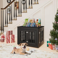 32" Heavy Duty Dog Crate Furniture for Small,Medium and Large Dogs,Rustic Wooden Dog Cage Kennel Indoor Furniture with Waterproof Top,Decorative Pet House Side End Table (Black)