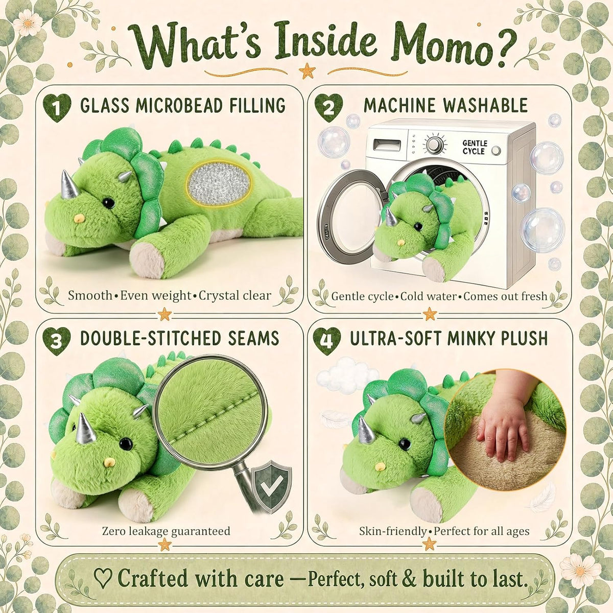 gnomantic Turtle Weighted Stuffed Animals, Plush Pillow for Kids – Fun for Kids & Family - Green Dinosaur / Medium / Dinosaur - image 4