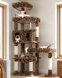 Globlazer 65in Sturdy Cat Tree Tower for Indoor Large Cats, S65 - 65inch / Leopard Print
