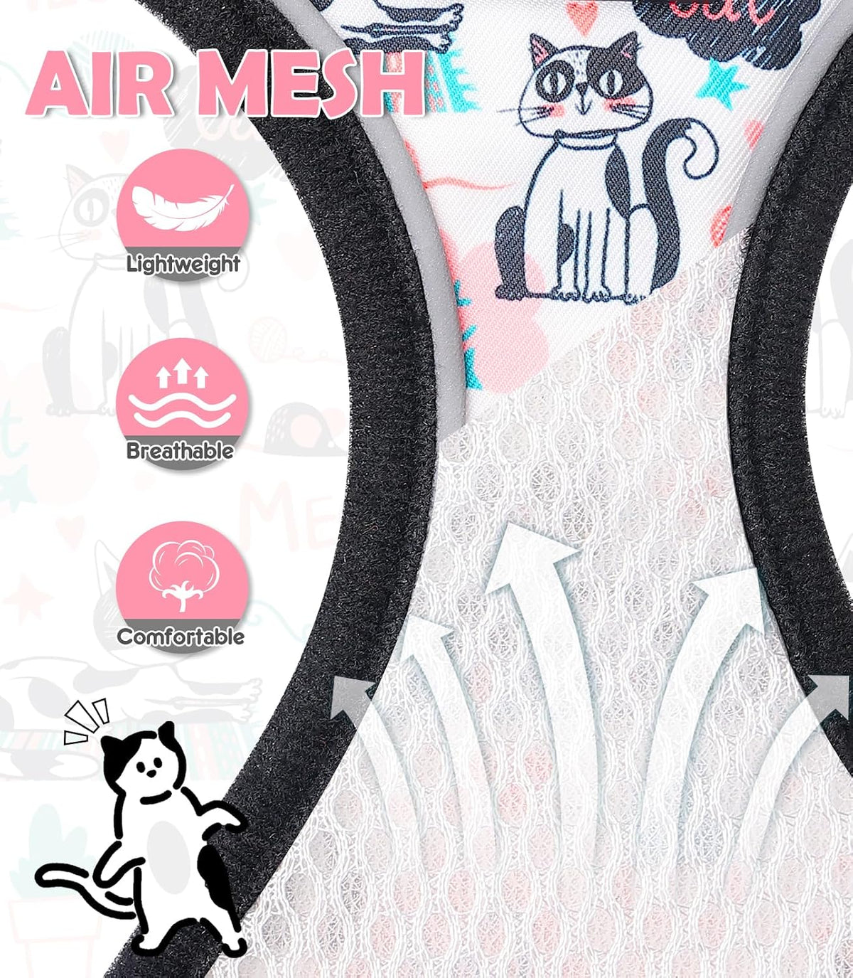 Cat Harness and Leash Set[MAX Safety 4th-Gen] Cute Escape Proof Vest - H603 Pro Inky Meowy / Medium (13-18lb) - image 4