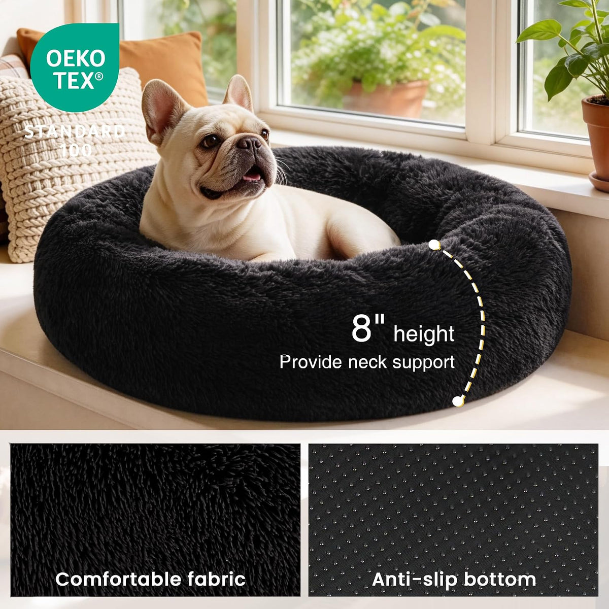 Love's cabin Calming Cat Bed for Indoor Cats - Black / 20" - image 3