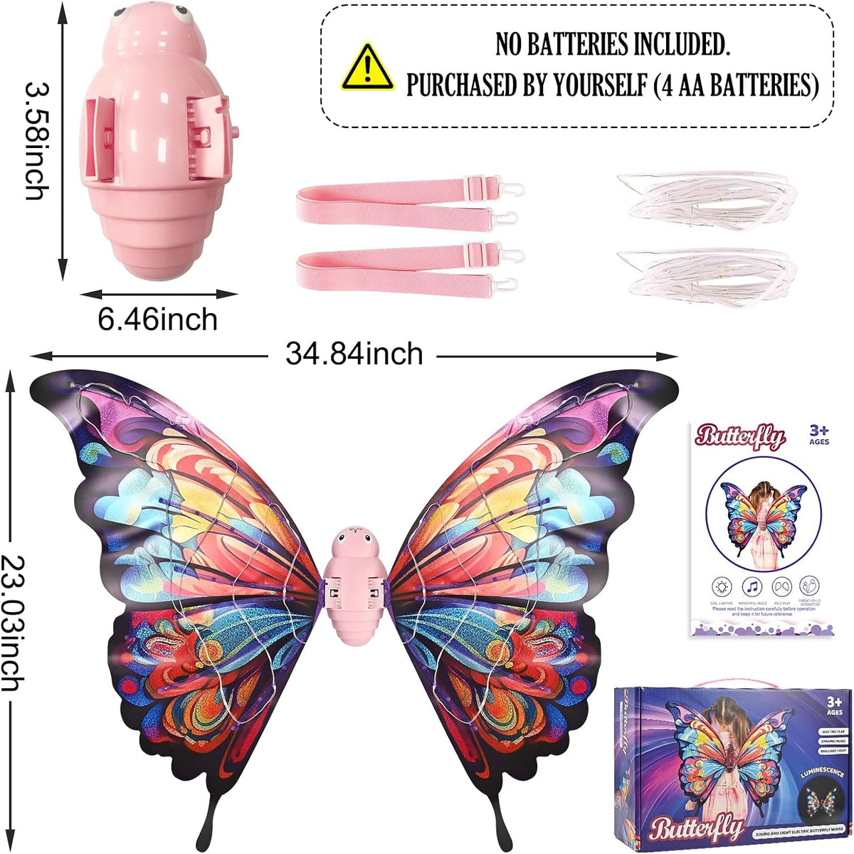 GOLDGE LED Electric Fairy Wings for Girls - Colorful - image 2