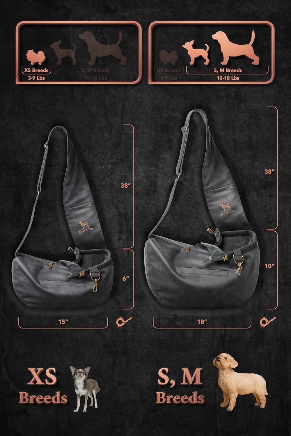 Noah & Paw Dog Sling Carrier for Small Dogs 5-18lb - Charcoal (Leather) / 18.0"L x 10.0"W x 5.5"H - image 4