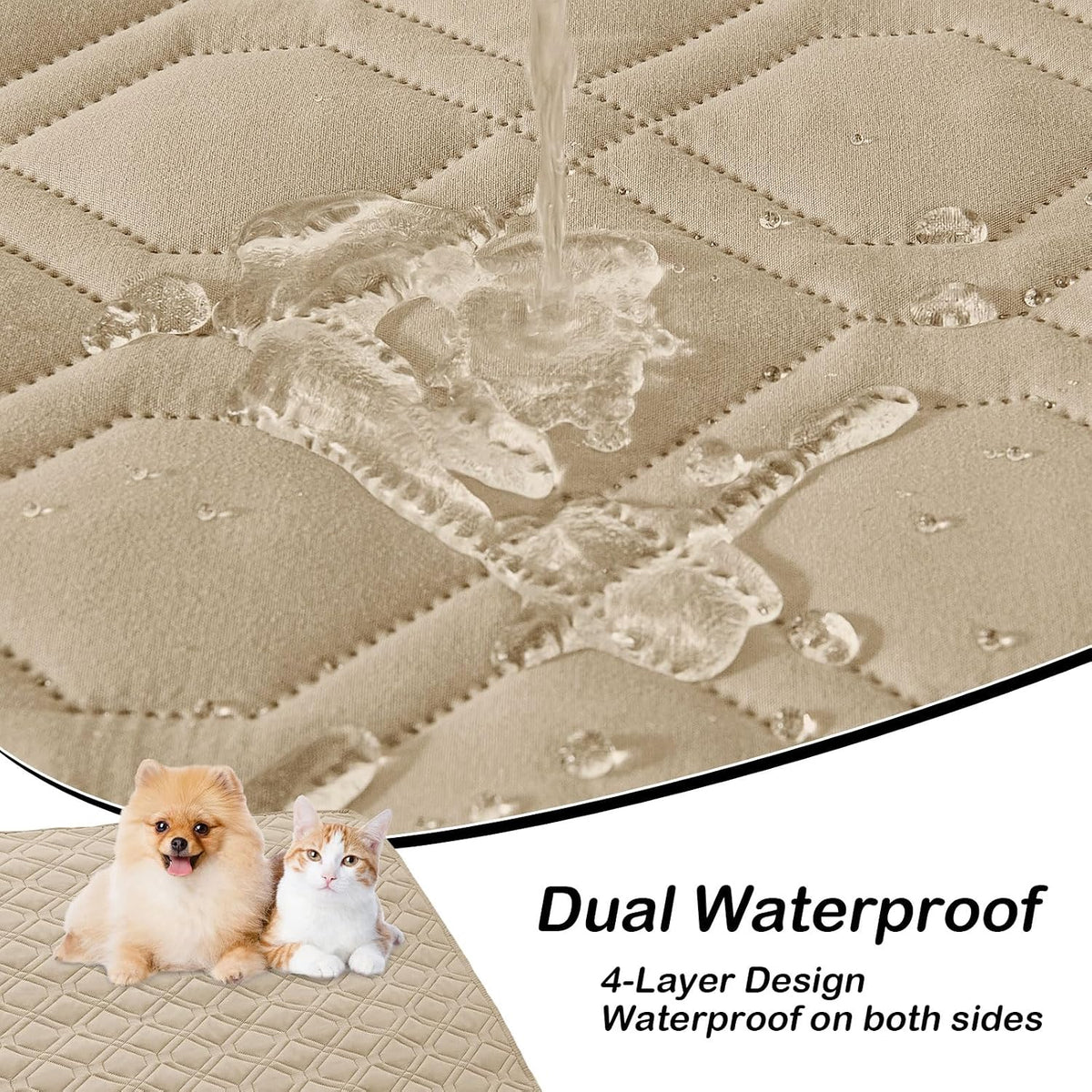 Waterproof Dog Bed Blanket - Taupe+beige / Geometric / 40x50 Inch - image 3