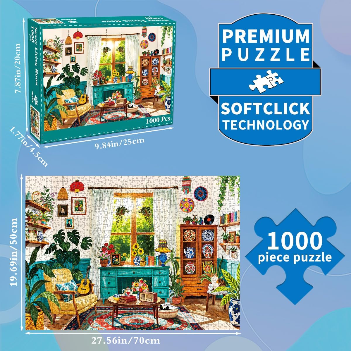 1000 Piece Jigsaw Puzzle, French Riviera Flower Market - Living Room Scene - image 3