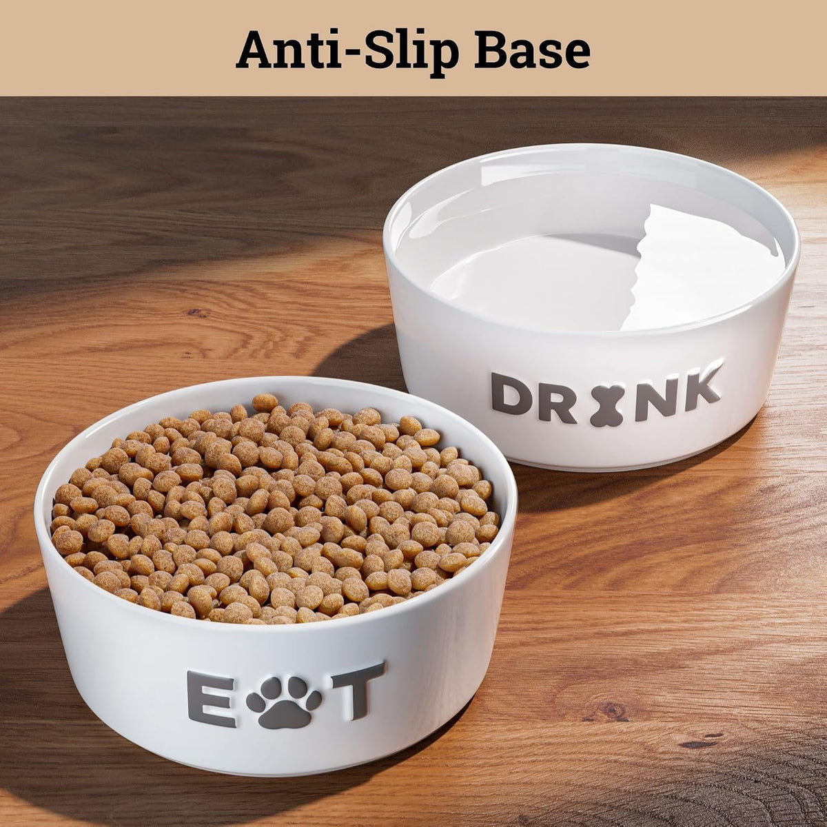 Ceramic Dog Bowl Set of 2 with Anti-Skid Base, 5.5"W x 2"H - Medium 6.5" / Gray - image 4