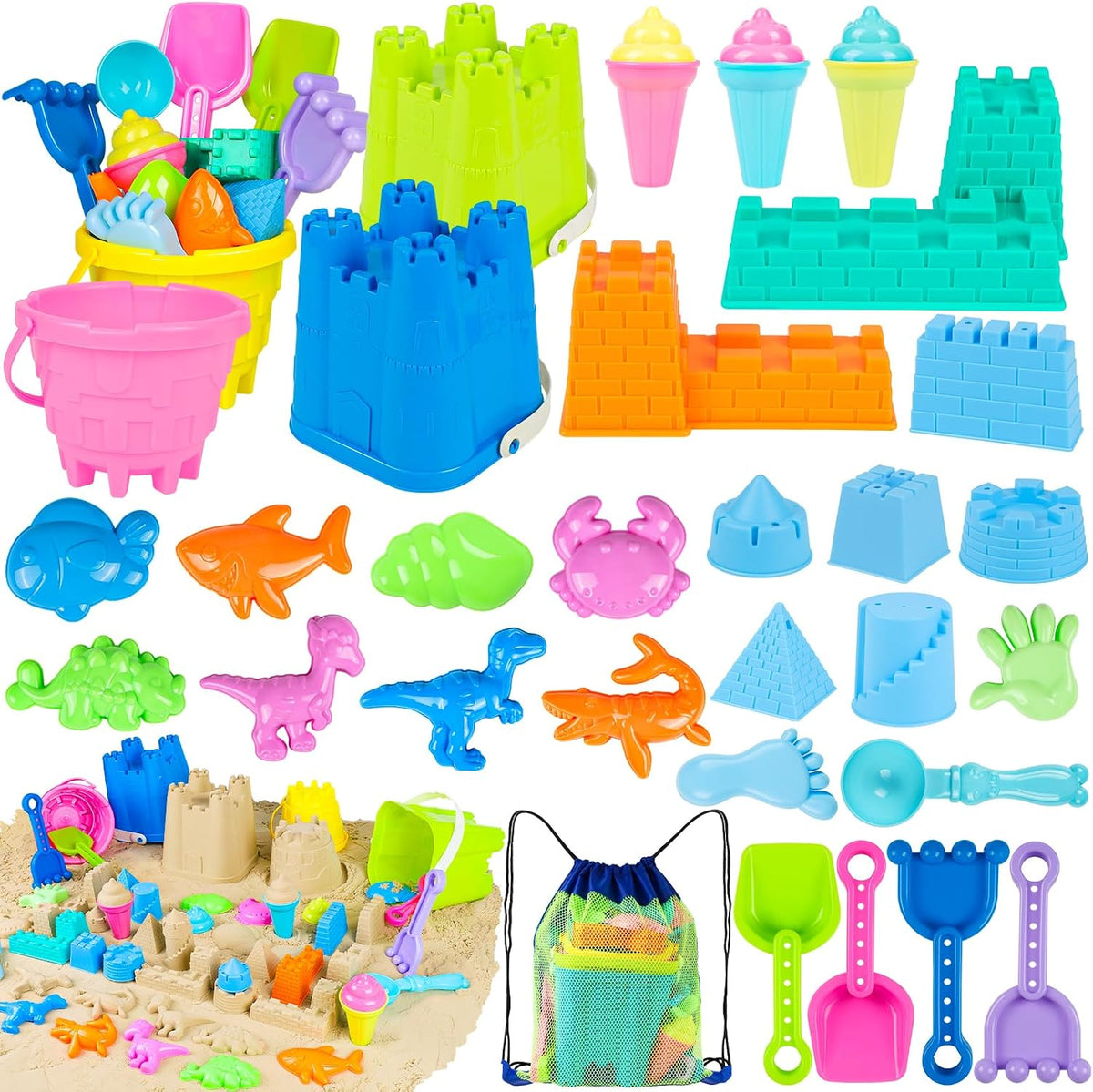 REZUCREY Beach Toys with 4 Castle Buckets