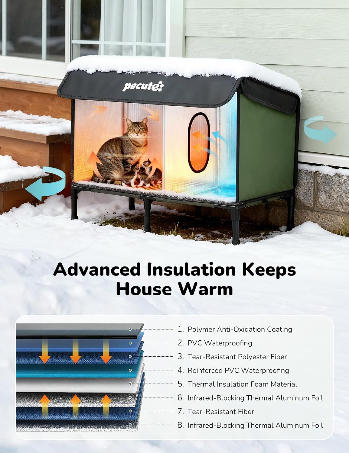 Pecute Insulated Weatherproof Outdoor Cat House with Cat Heating Pad – Essentials for Cats - Large ( 25.5"L x 16.9"W x 18.5"H ) - image 2