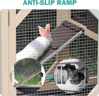 Rabbit Hutch Indoor for 2-4 Rabbits & Guinea Pigs，Bunny Cage with Slide-Out Plastic Trays，Wooden Small Animal Cage for Rabbits, Bunnies, and Guinea Pigs (Dark Brown)