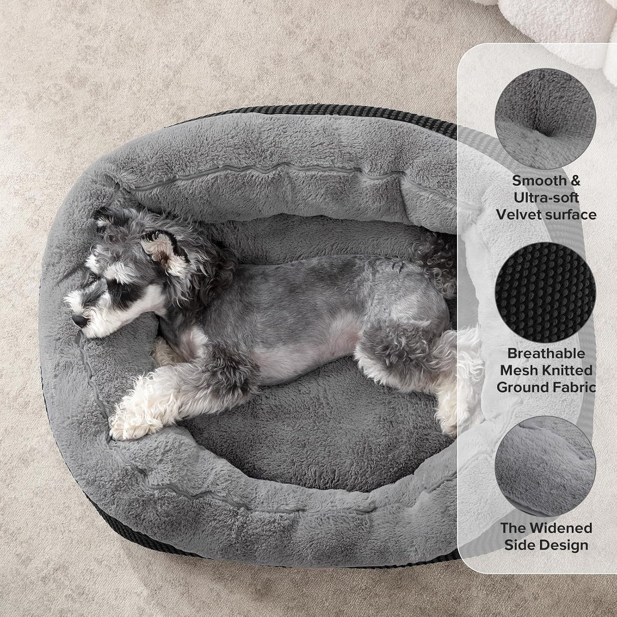 Medium Dog Beds for Medium Dogs Washable - L (35"x25"x9") / Black - image 2