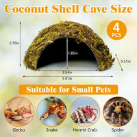 PINVNBY 2 PCS Natural Coconut Reptile Hideouts Lizard Coco Hut Hermit - Moss Surface / 4 PCS - image 2