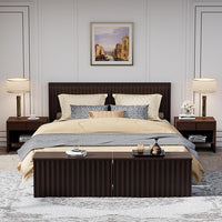 UEV Storage Bench Set of 2, 39.4" Wood Storage Trunk with 2 Safety Hinges, Sturdy Storage Chest, Fluted Wood Leg, Walnut