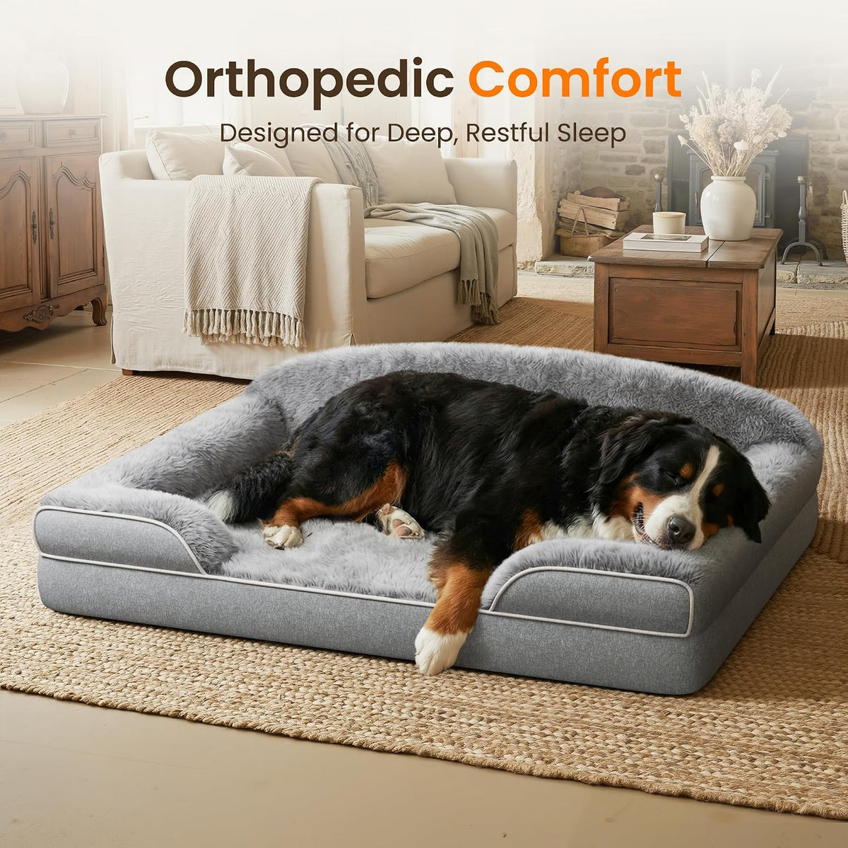 Orthopedic Dog Bed for Extra Large Dogs - Light Grey / 53.0"L x 42.0"W x 8.0"Th - image 2