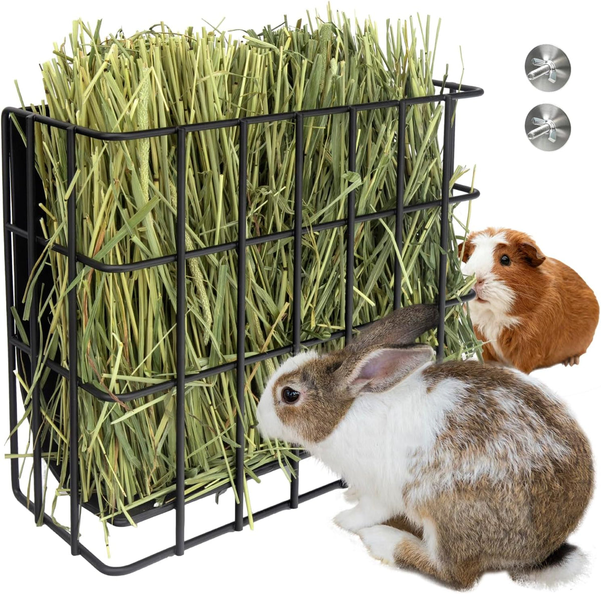 3 in 1 Guinea Pig Hay Feeder with Litter Box & Water Bowl - 10in feeder / Black