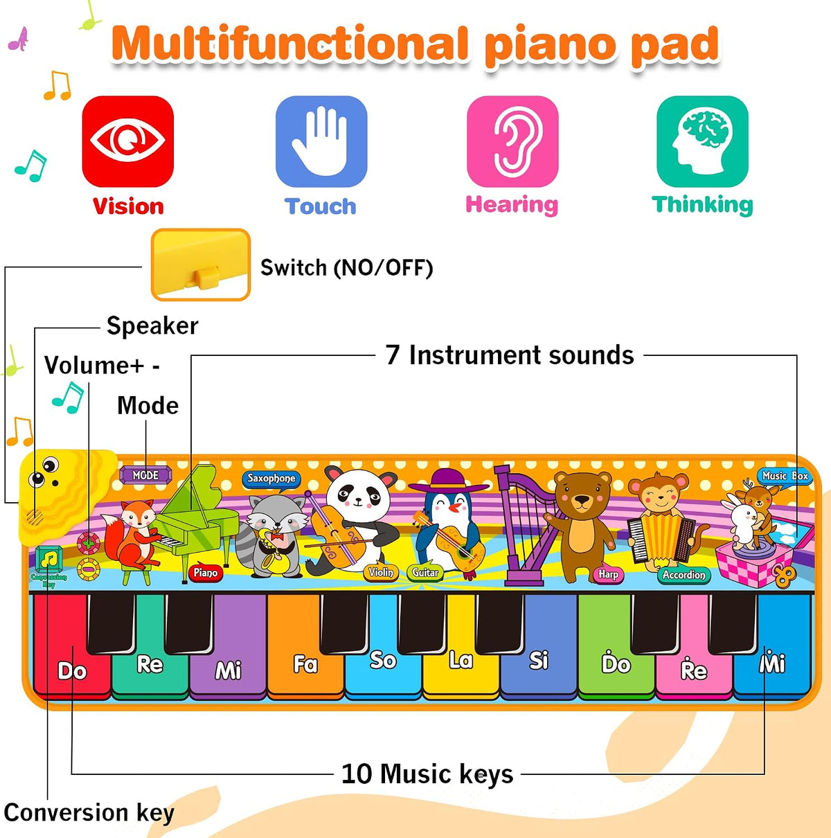 Floor Piano Mat, Musical Educational Keyboard Playmat for Kids Aged 1 2 3+ – Fun for Kids & Family - Music Sensory Piano Mat - image 2