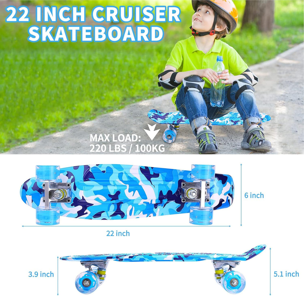 Skateboards, 22" Complete Skateboard - BLUE - image 4