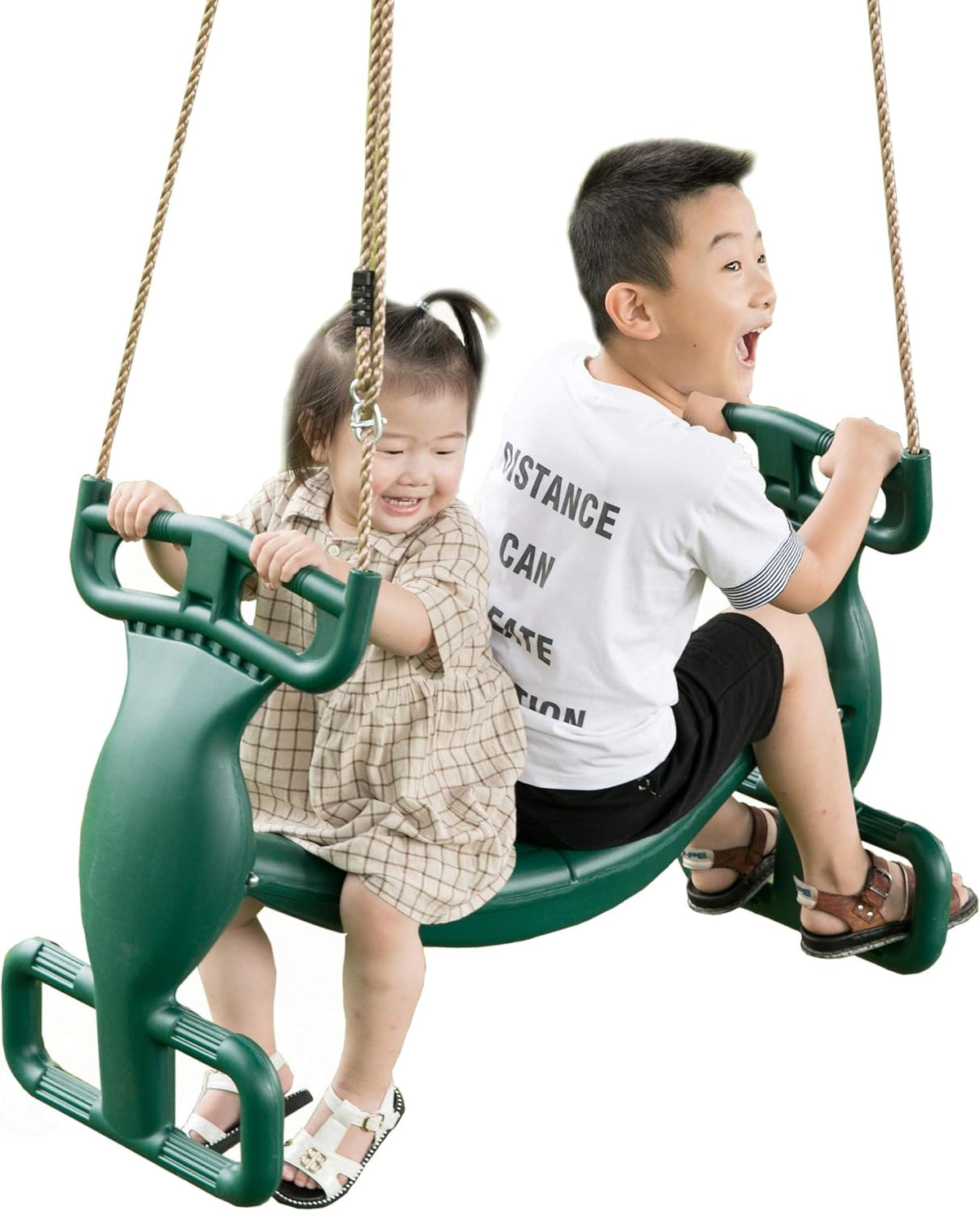 PLAYBERG green plastic 2-person double glider swing with handle bars and footrests