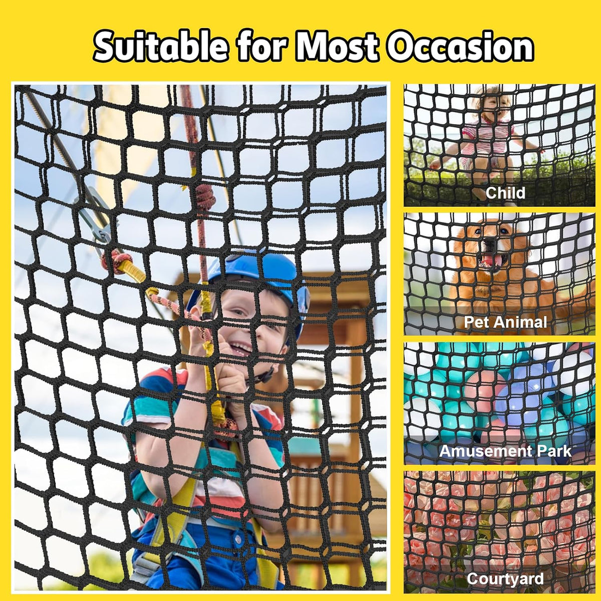 Climbing Net for Kids - 9.9FT x 9.9FT Double Layers Heavy Duty Playground Safety Net, Climbing - Black / 14.8' x 9.9' - image 4