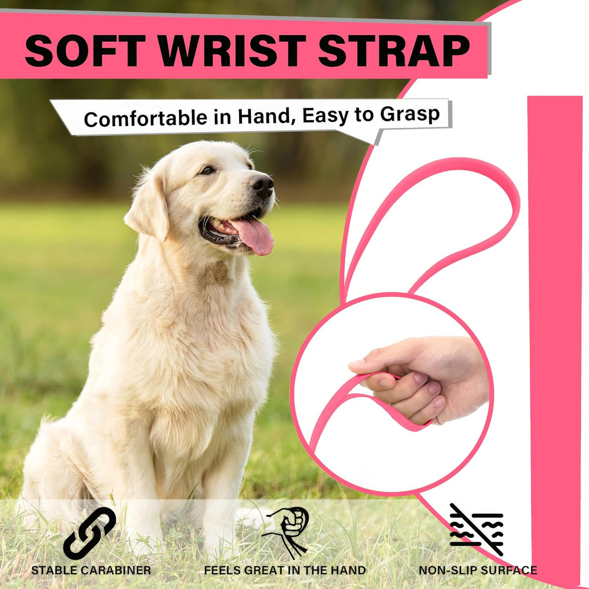 Waterproof Long Line Dog Training Leash, PVC-Coated - Pink / 30ft - image 2