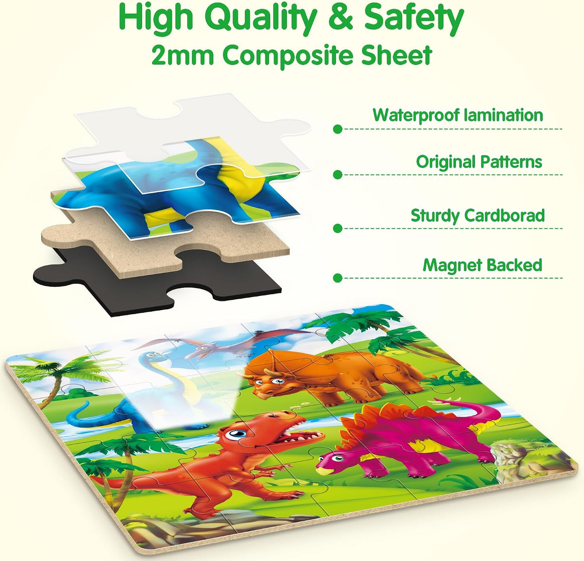 SYNARRY magnetic dinosaur puzzle book with three colorful dinosaur scenes - view 13
