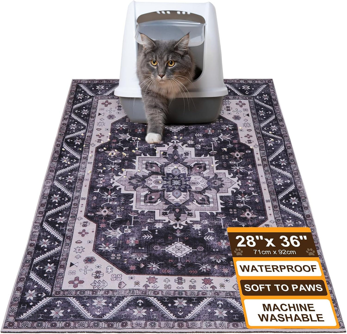 Cat Litter Mat, 20" x 28" Litter Trapping Mat, Waterproof – Daily Care for Cats - Retro_Grey / 28x36 Inch (Pack of 1)