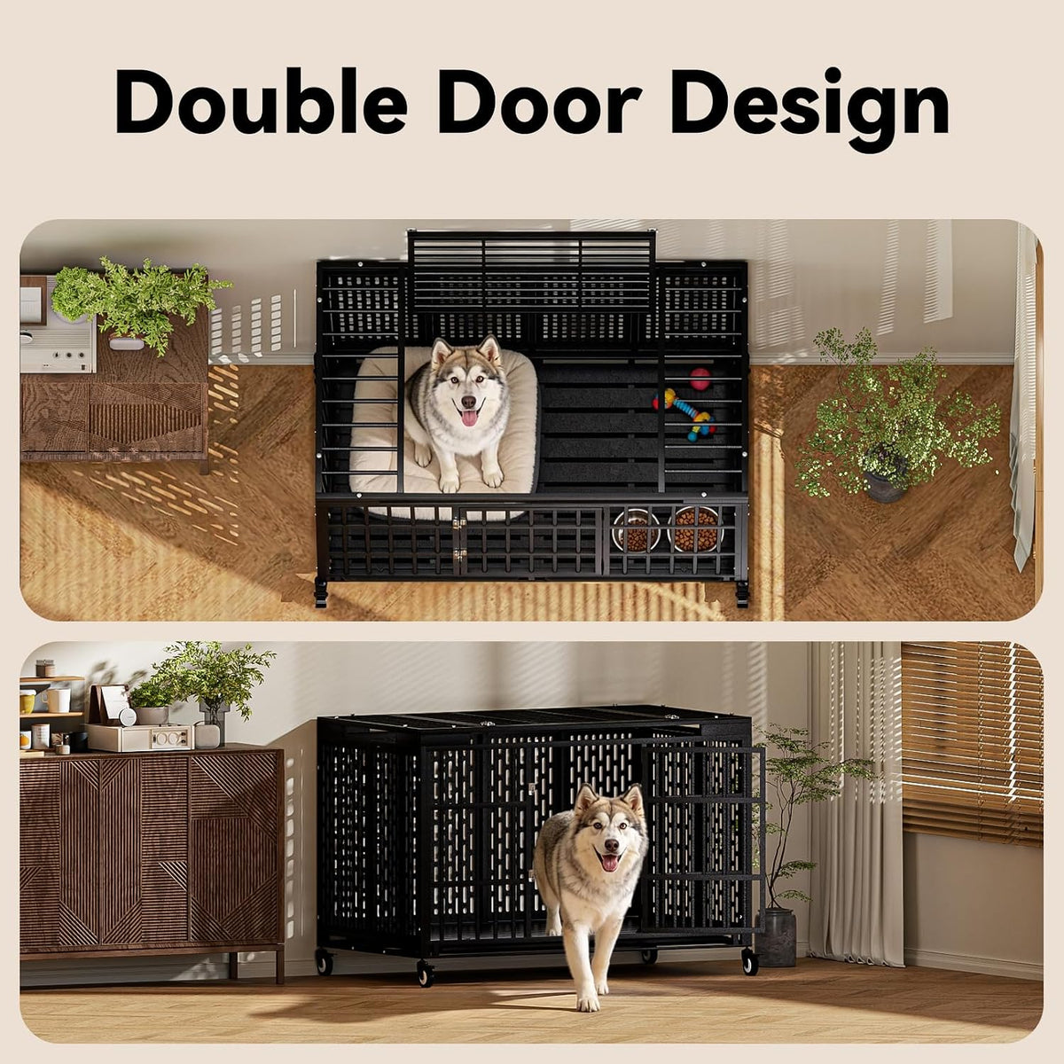 48 Inch Heavy Duty Dog Crate with Wheels - 53.1"L x 30.0"W x 32.2"H - image 3