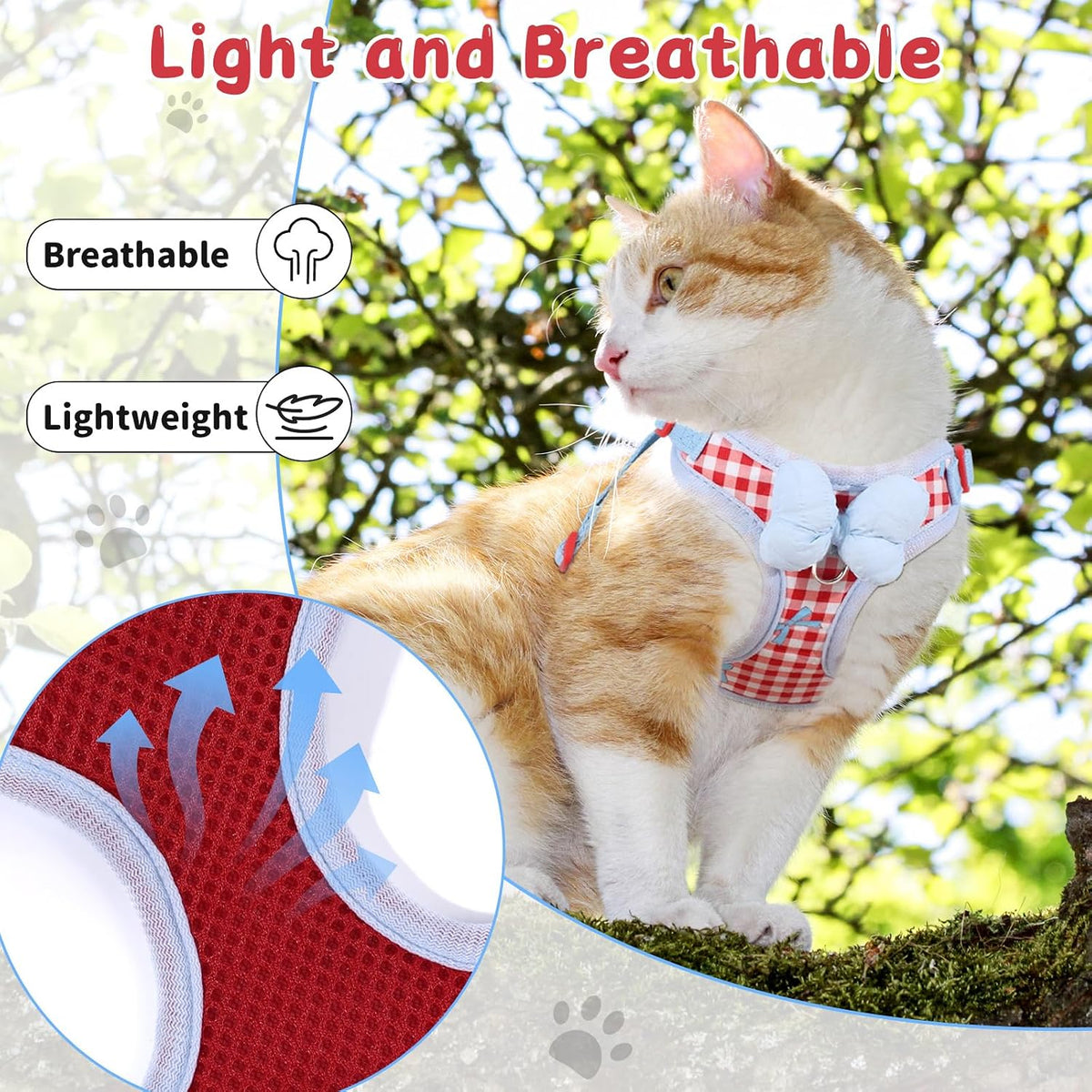 Cat Harness and Leash Set, Escape Proof Soft Vest Walk Pink XS – Essentials for Cats - Red-Plaid / Medium - image 3