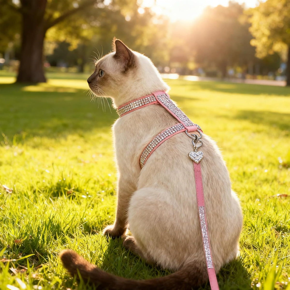 Cat Harness and Leash Set, Escape Proof Adjustable Cat Harness - Pink Rhinestones / Small - image 4