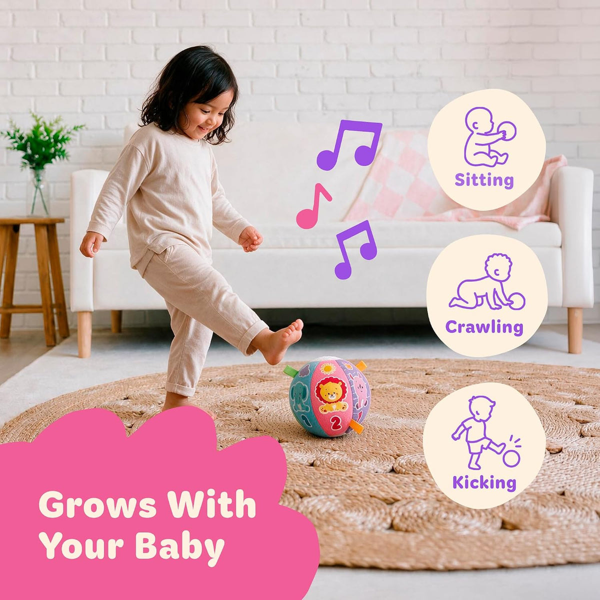 Move2Play, Interactive Baby Ball with 30+ Sounds & Songs - Baby Ball Pastel - image 4