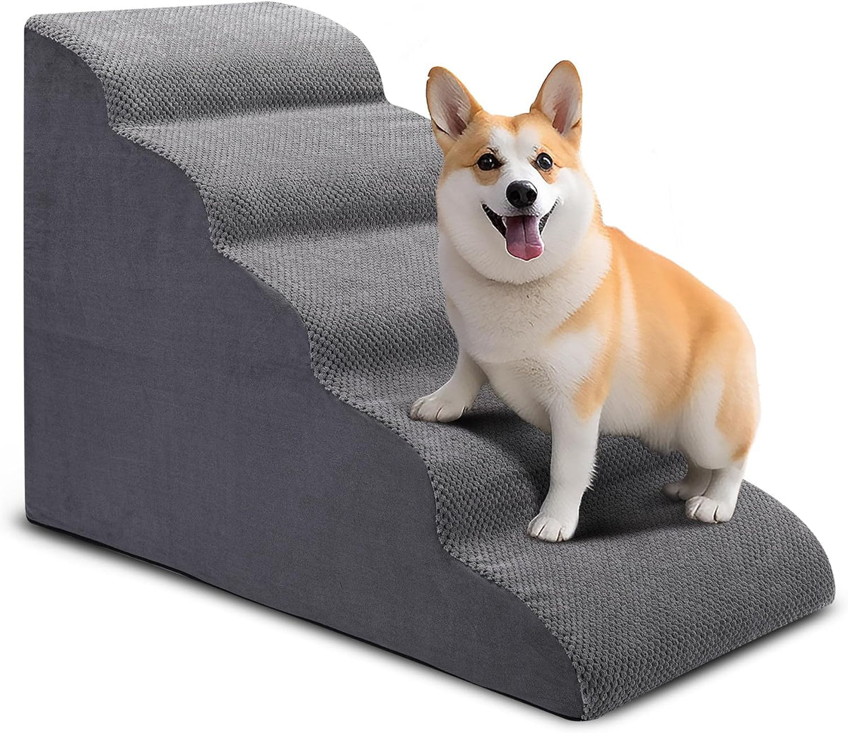 Dog Stairs for Bed, 5-Step Dog Steps for Couch and High Bed - 5 Step Grey