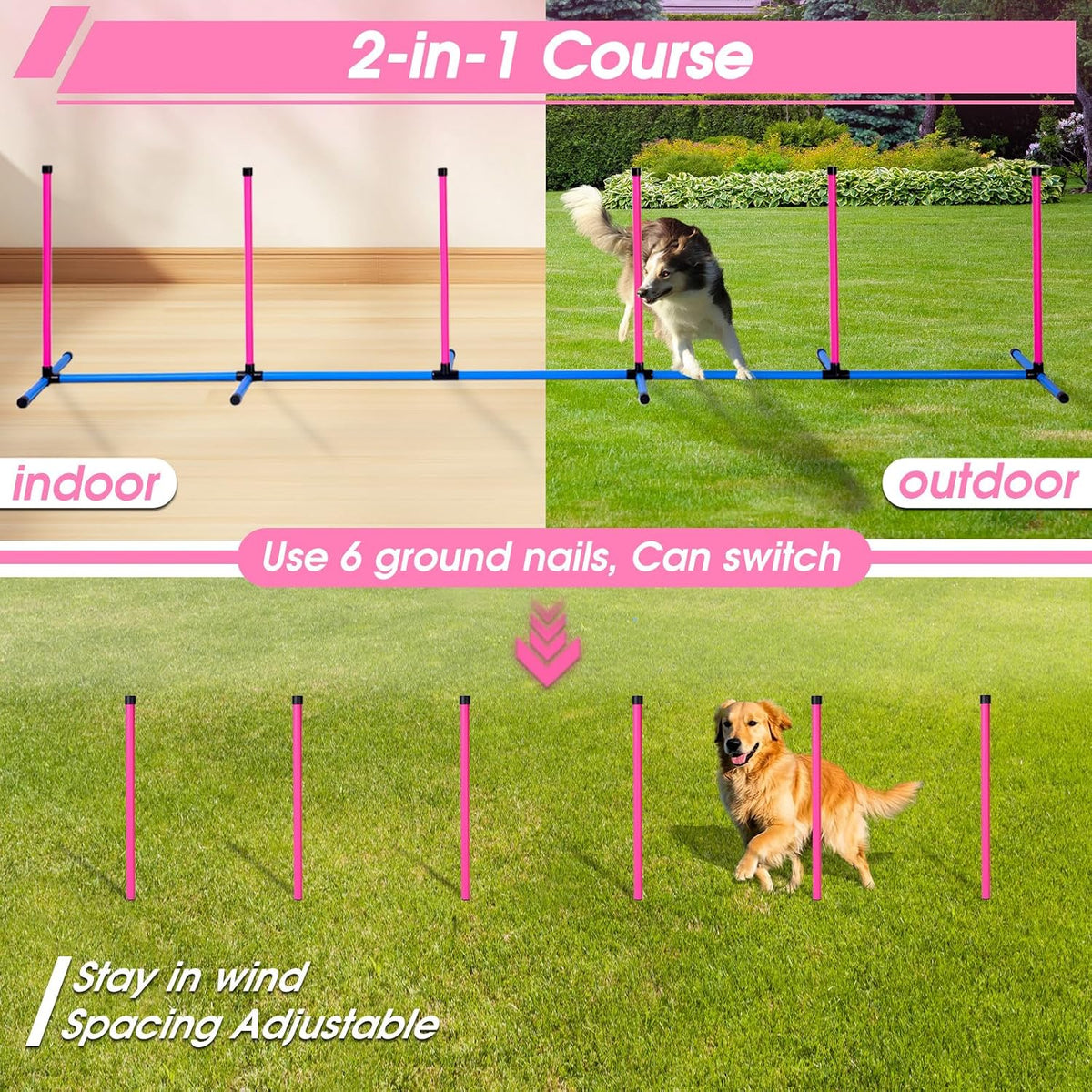 Dog Agility Course Backyard Set，Dog Agility Equipment - Pink-15 PCS SET - image 2