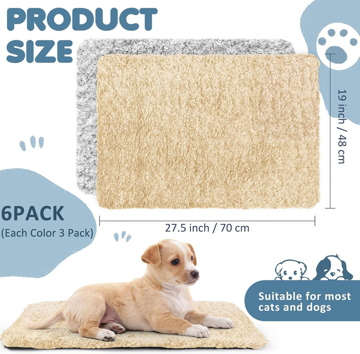 Drydiet 6 Pack Self Warming Pet Cat Dogs Pad 18 x 24 Inch Grey – Essentials for Cats - 19 x 28 Inch / Grey+Beige - image 2