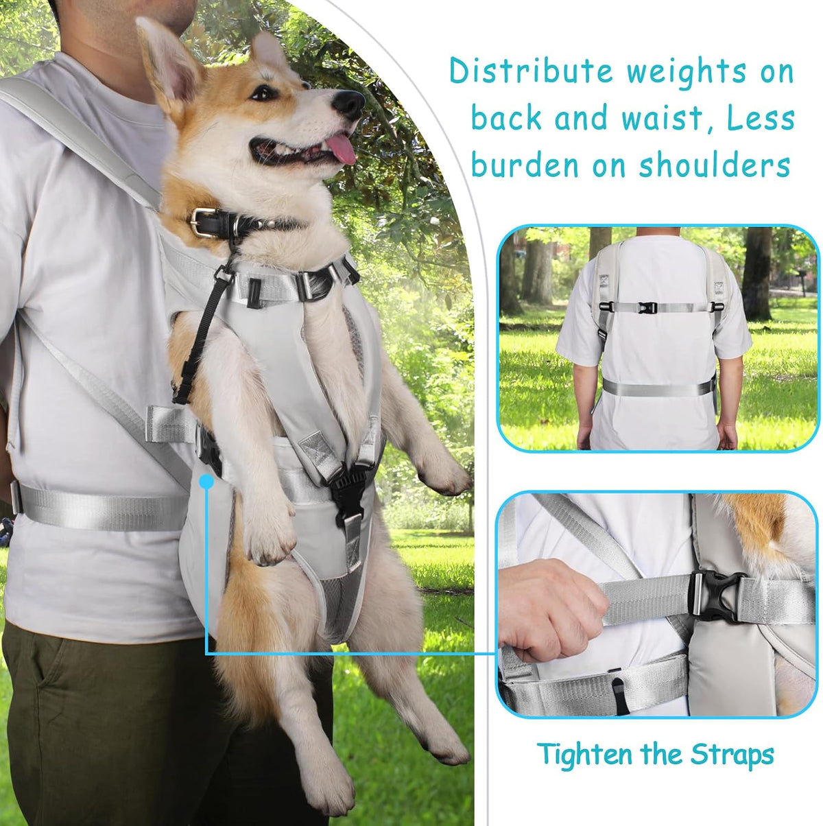 Pet Front Dog Carrier Backpacks, Adjustable Pet Backpack - Grey / Medium - image 3