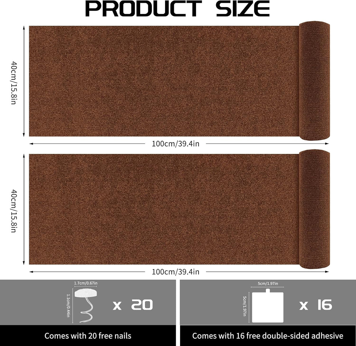 2 Pcs Self-Adhesive Cat Scratch Mat - Brown
