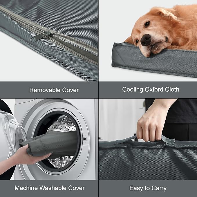 Outdoor Dog Bed for Medium/Small Dogs, Waterproof Dog Bed for Medium Dogs Cats, Orthopedic Egg Crate Foam Pet Bed with Washable and Removable Oxford Cover, Grey