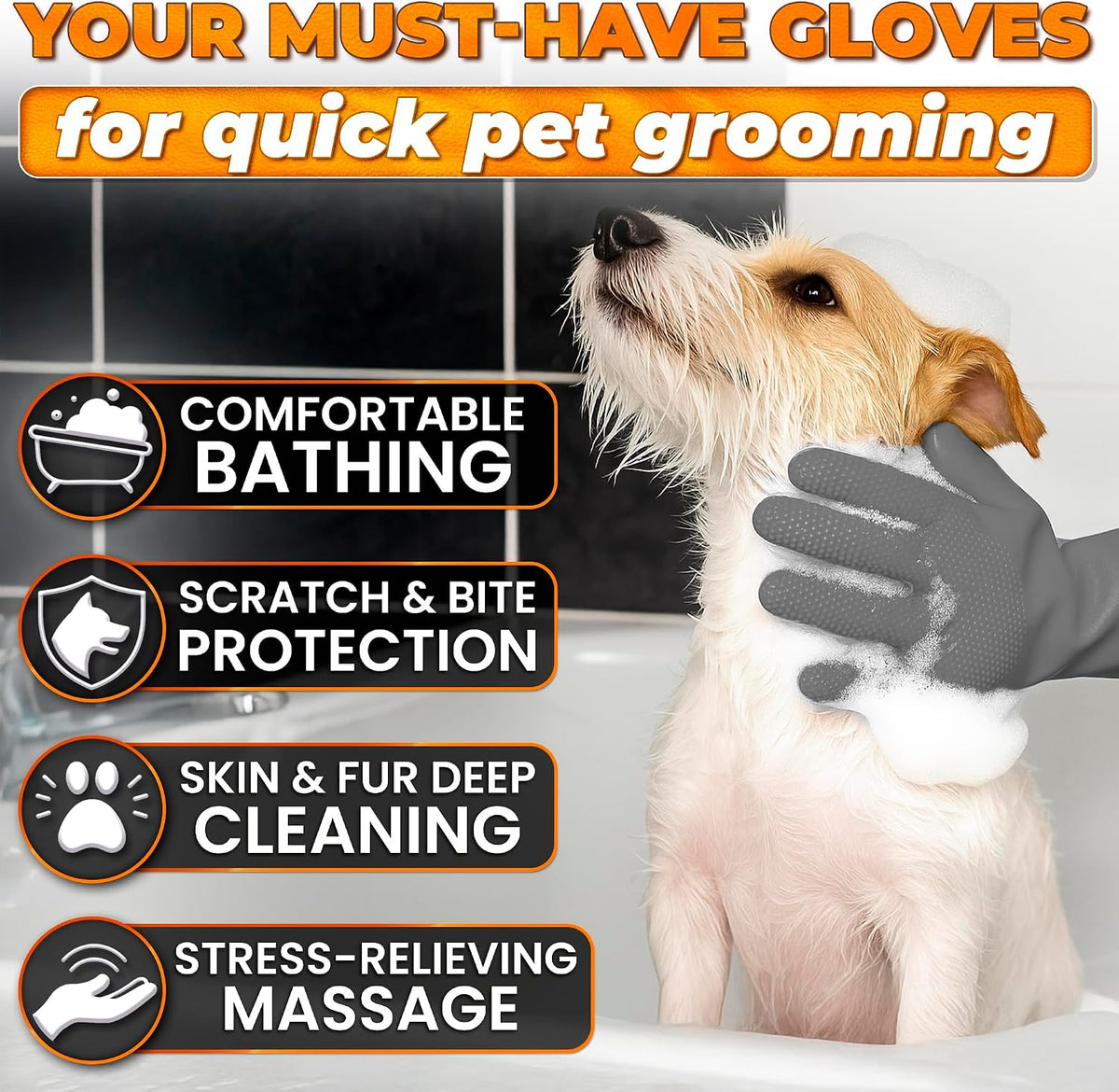 2-in-1 Cat and Dog Washing Gloves with 3000 Soft Bristles – Essentials for Dogs - Grey - image 4