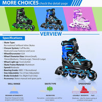 Kuxuan Boys Adjustable Inline Skates with Light up Wheels for Kids - Stripe Blue / X-Large(Adult 8-10 US) - image 2