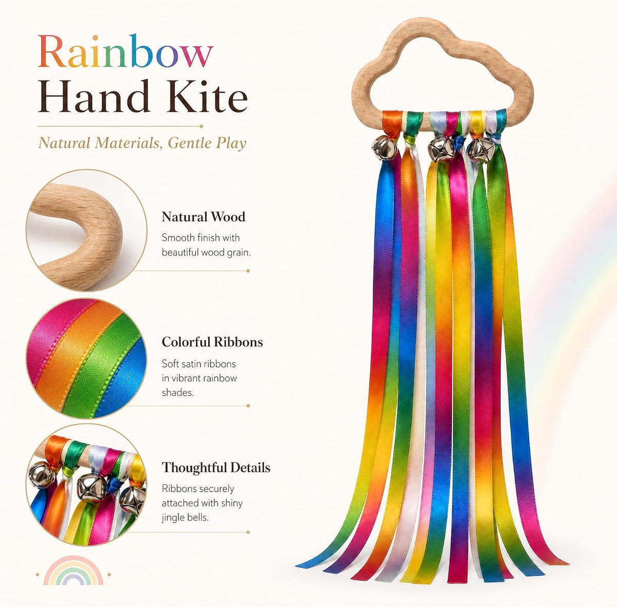 MEROCO 2-pack rainbow ribbon wands with natural wood rings and six fabric ribbons each - view 11