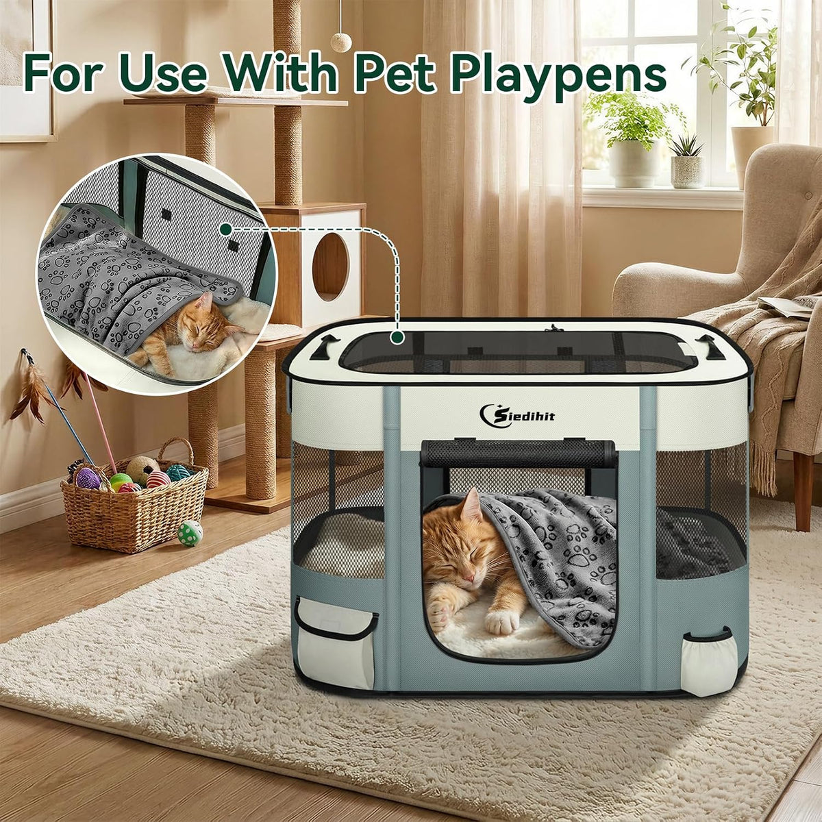 Siedihit 31" Dog Playpen, Cat Puppy Pen - Small / Grey with Blanket - image 4