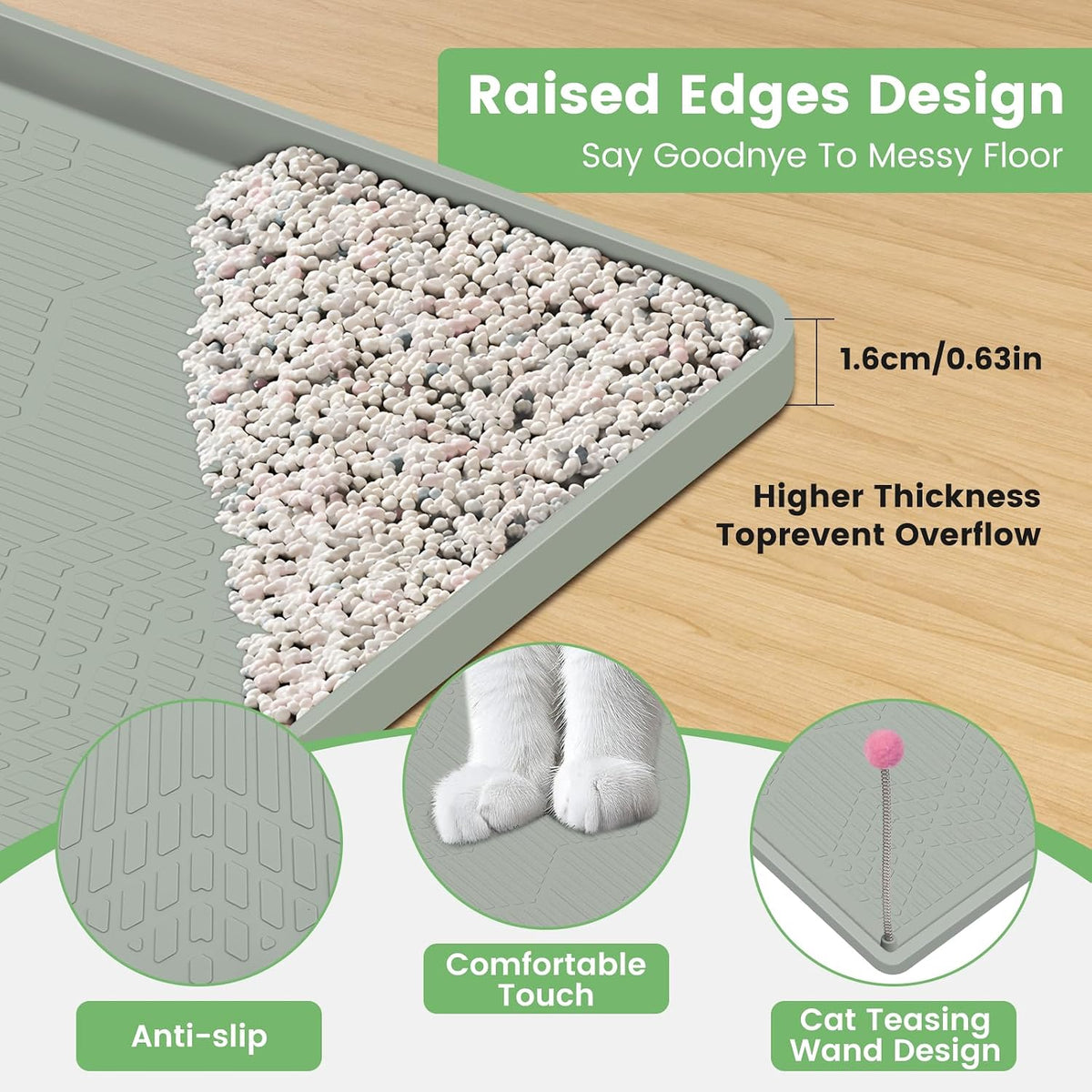 Silicone Cat Litter Mat with Toy, Waterproof - Light green - image 3