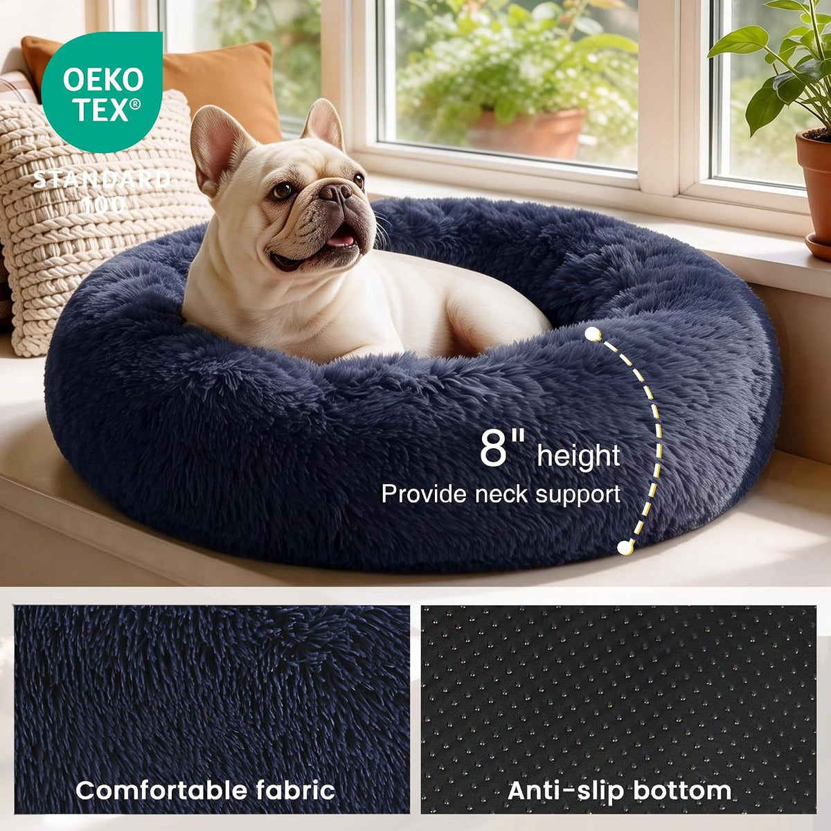 Love's cabin Calming Cat Bed for Indoor Cats - Navy Blue / 24" - image 3
