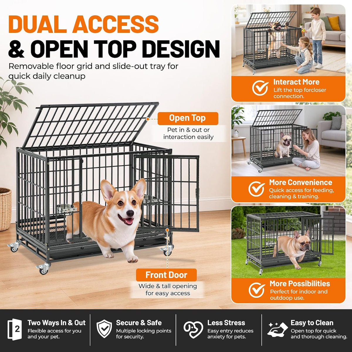 Homey Pet 37 inch heavy duty stackable dog crate with wheels and steel frame - view 4
