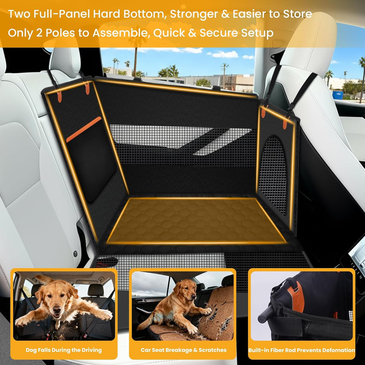 Large Dog Car Seat Half Back Seat Extender with Hard Bottom – Essentials for Dogs - Checkered / Extra Large - image 4